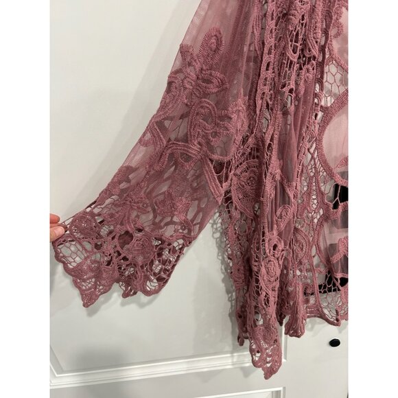 Indigo Thread Co Sz 1X Lace Open Front Cardigan Boho Crochet Mauve Whimsigoth - Picture 4 of 9